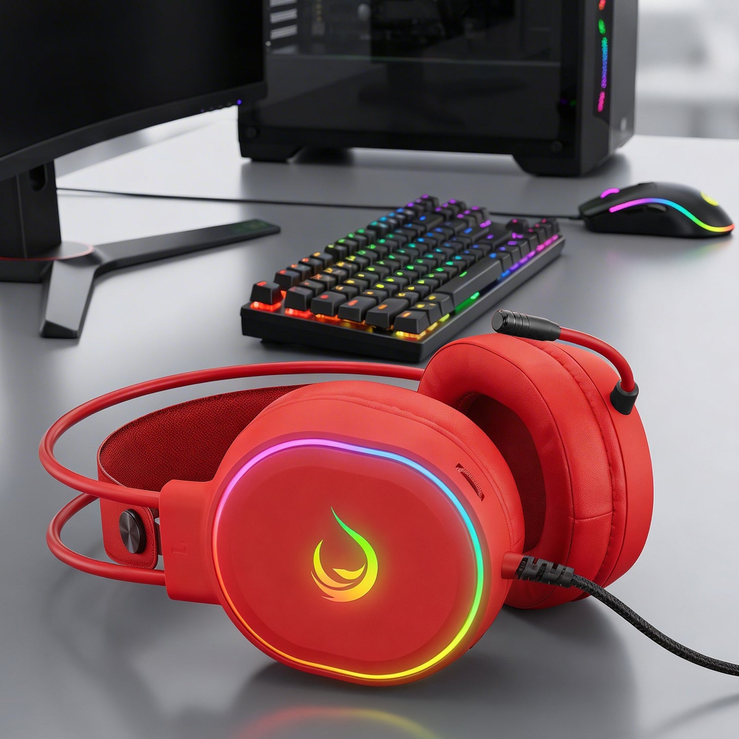 Roque RGB 7.1 Gaming Headset-Red – Rampage