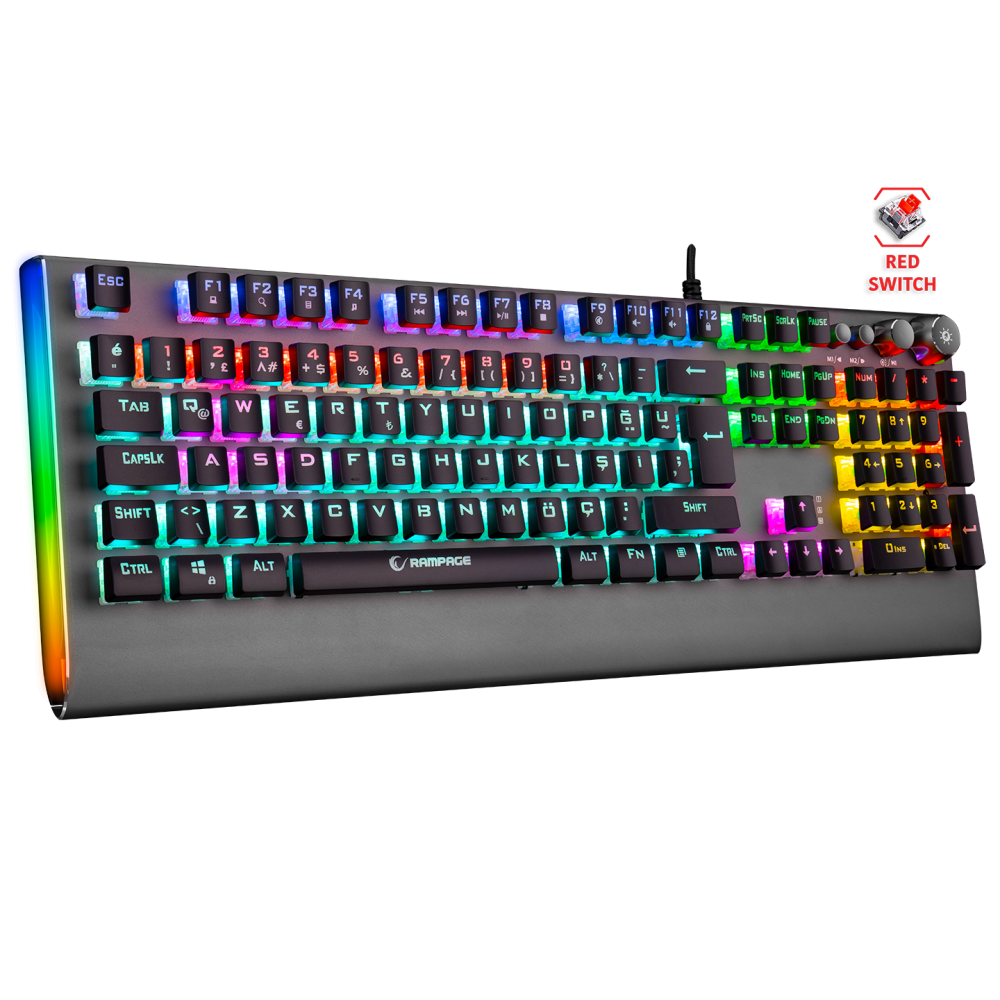 KB-R210 FAVORY Rainbow Aydınlatmalı Kristal Red Switch Mekanik Gaming Oyuncu Klavyesi