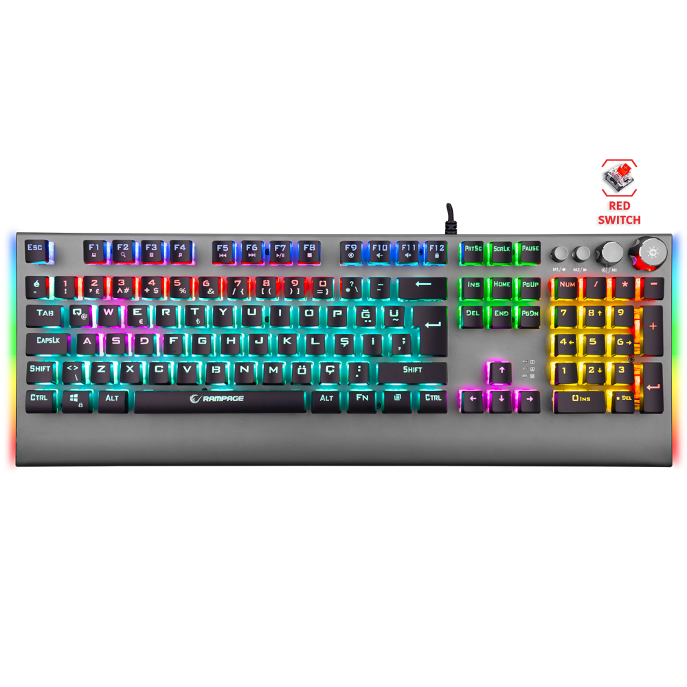 KB-R210 FAVORY Rainbow Aydınlatmalı Kristal Red Switch Mekanik Gaming Oyuncu Klavyesi