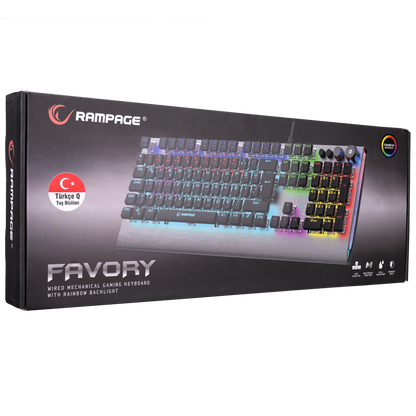 KB-R210 FAVORY Rainbow Aydınlatmalı Kristal Red Switch Mekanik Gaming Oyuncu Klavyesi - Rampage