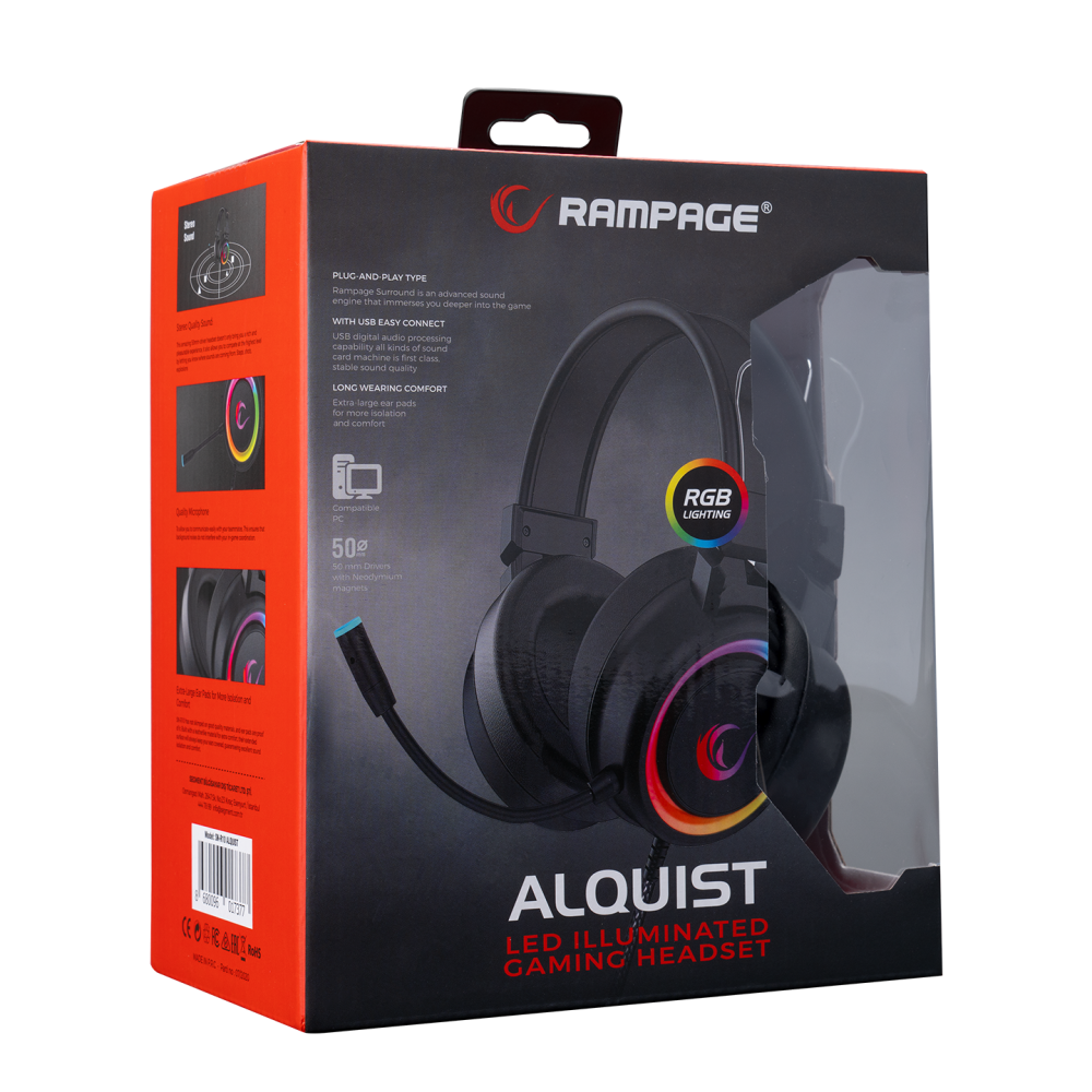 SN-R10 ALQUIST 3.5mm RGB Oyuncu Kulaklığı - Siyah - Rampage