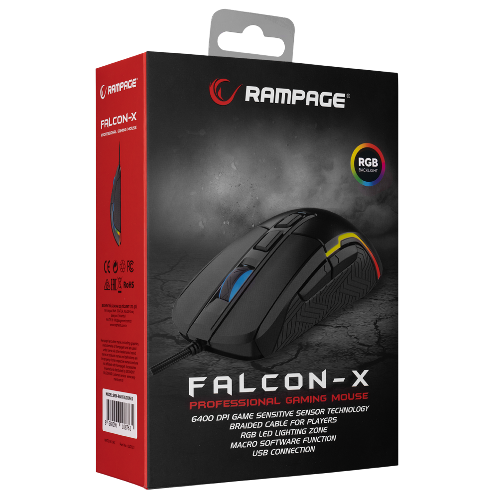 SMX-R68 FALCON-X Usb Siyah 800-6400 dpi RGB Ledli Gaming Oyuncu Mouse - Rampage