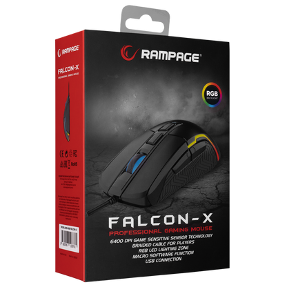 SMX-R68 FALCON-X Usb Siyah 800-6400 dpi RGB Ledli Gaming Oyuncu Mouse - Rampage