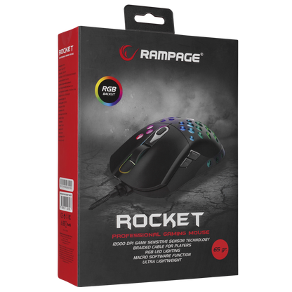 SMX-R66 ROCKET Ultra Hafif Siyah RGB Ledli 12000dpi Gaming Oyuncu Mouse - Rampage