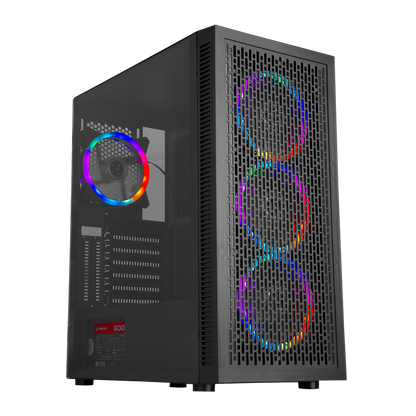 PLATINO Mesh Temperli Camlı 600W 80+ BRONZE 4*12cm Rainbow Fanlı ATX Mid-T Gaming Oyuncu Kasası
