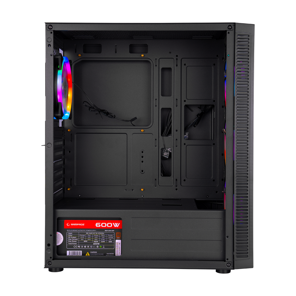 PLATINO Mesh Temperli Camlı 600W 80+ BRONZE 4*12cm Rainbow Fanlı ATX Mid-T Gaming Oyuncu Kasası