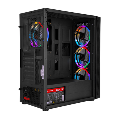 PLATINO Mesh Temperli Camlı 600W 80+ BRONZE 4*12cm Rainbow Fanlı ATX Mid-T Gaming Oyuncu Kasası