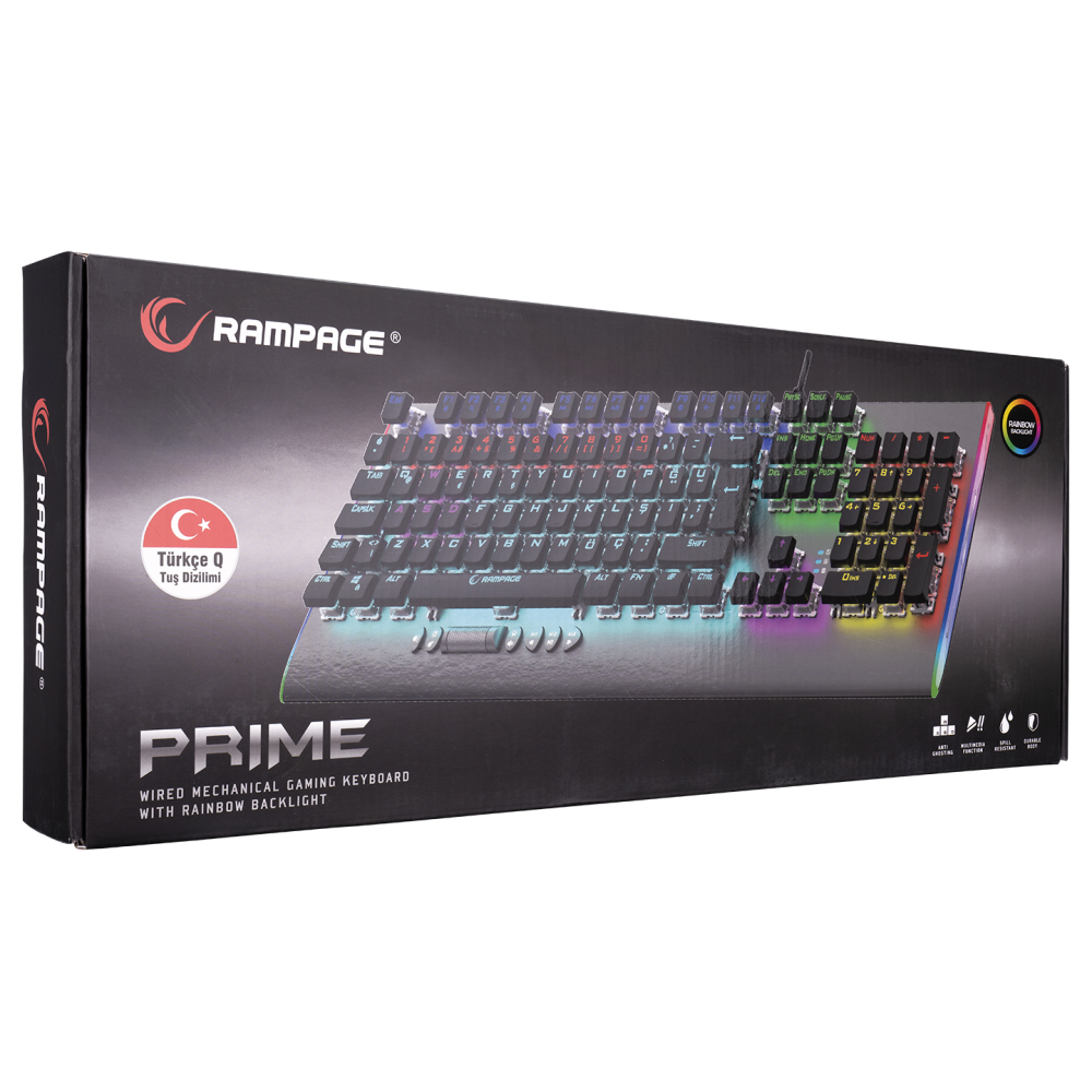 KB-R211 PRIME Rainbow Aydınlatmalı Kristal Blue Switch Mekanik Gaming Oyuncu Klavyesi - Rampage