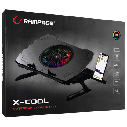 AD-RC21 X-CooL Siyah 5 Fanlı 10-18 RGB Işıklı Notebook Soğutucu Stand - Rampage