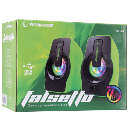 RMS-G7 FALSETTO 2.0 6 Watt RGB Ledli Yeşil Multimedia Gaming USB Speaker - Rampage