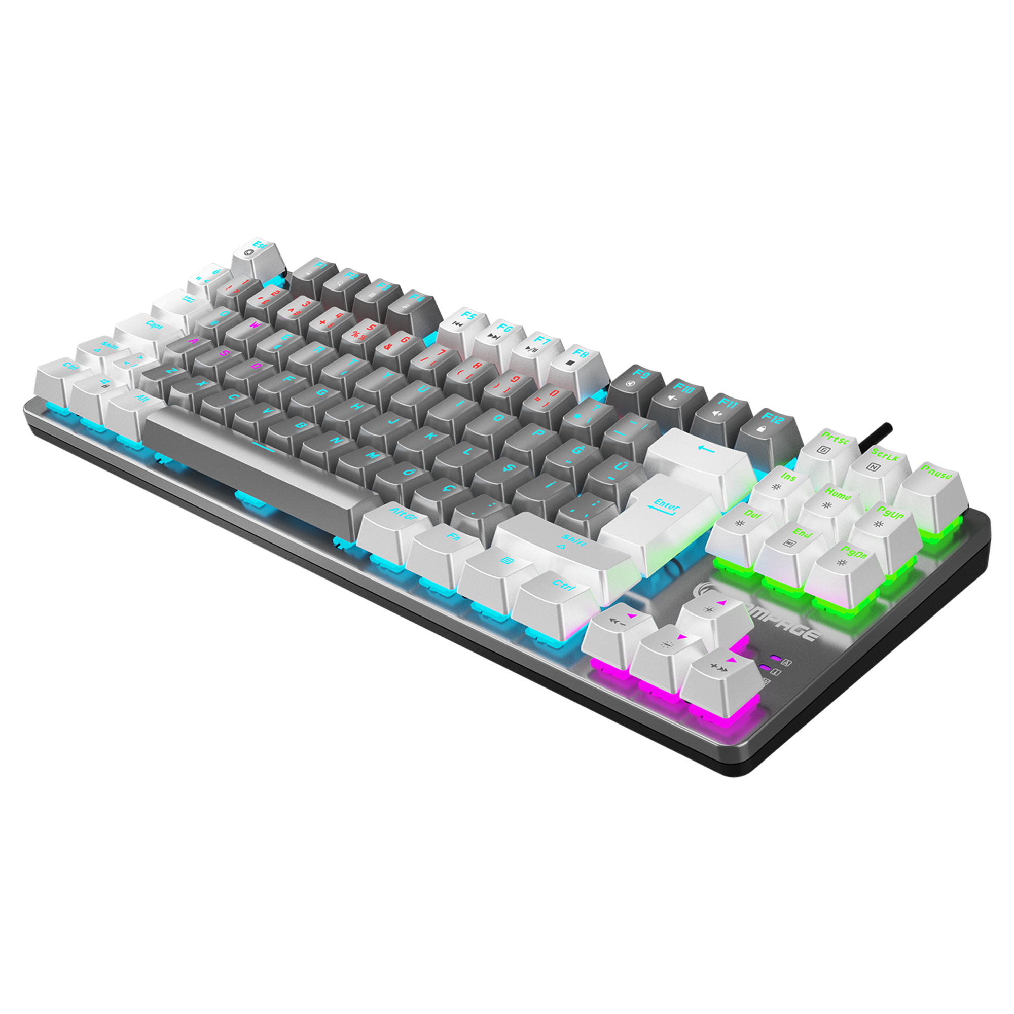 Snug K14 Blue Switch Rainbow TKL Mekanik Oyuncu Klavyesi-Beyaz/Gri