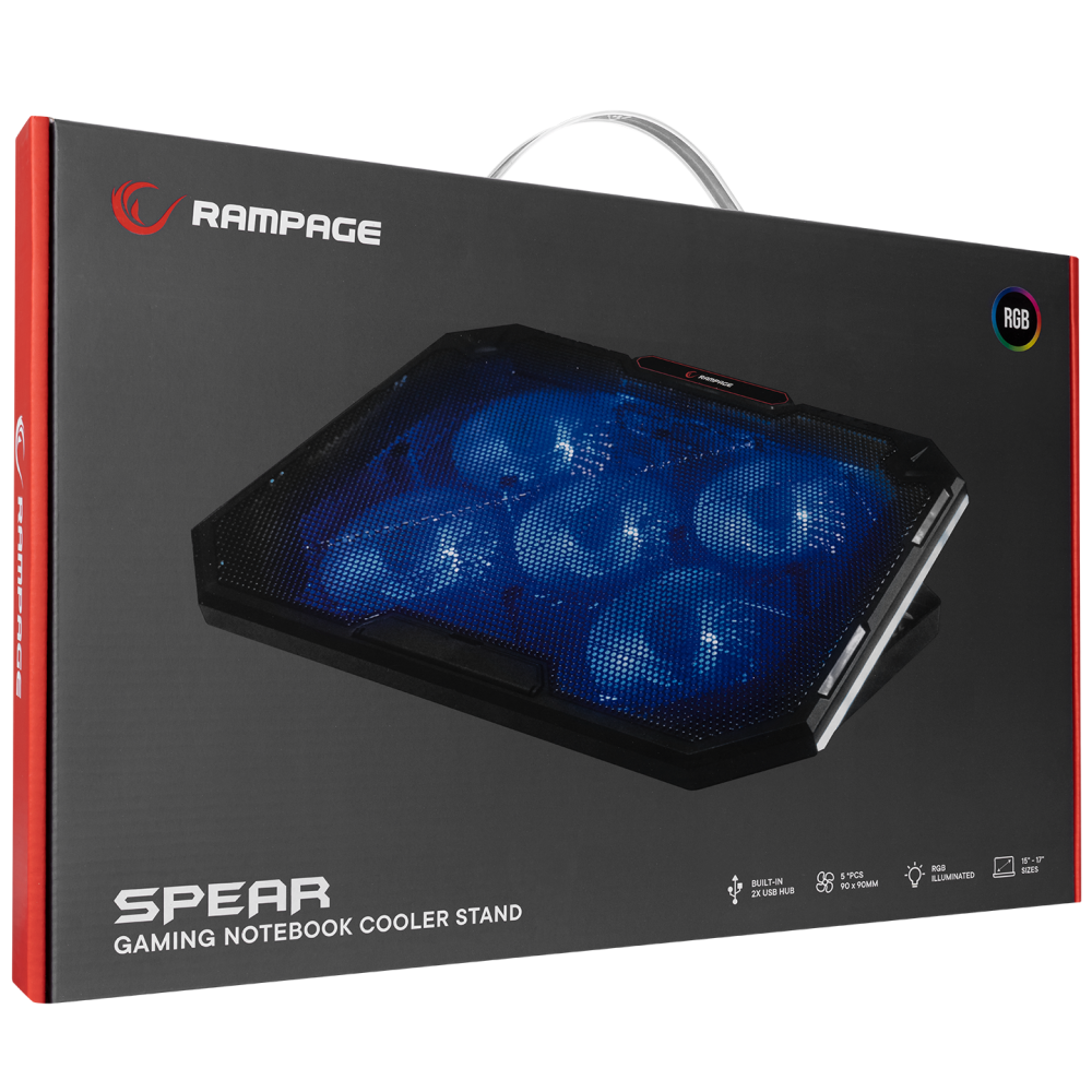 AD-RC15 SPEAR Siyah 5 Fan 2 USB RGB Işıklı 15-17 inç Notebook Soğutucu Stand - Rampage