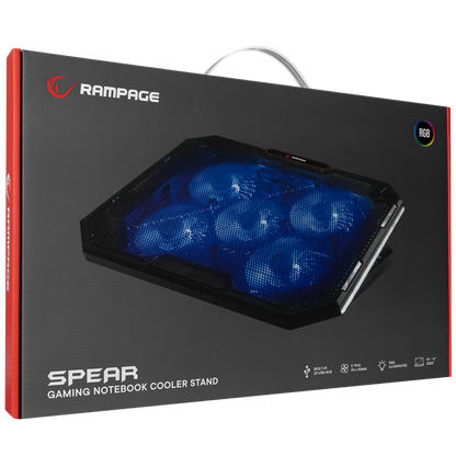 AD-RC15 SPEAR Siyah 5 Fan 2 USB RGB Işıklı 15-17 inç Notebook Soğutucu Stand - Rampage