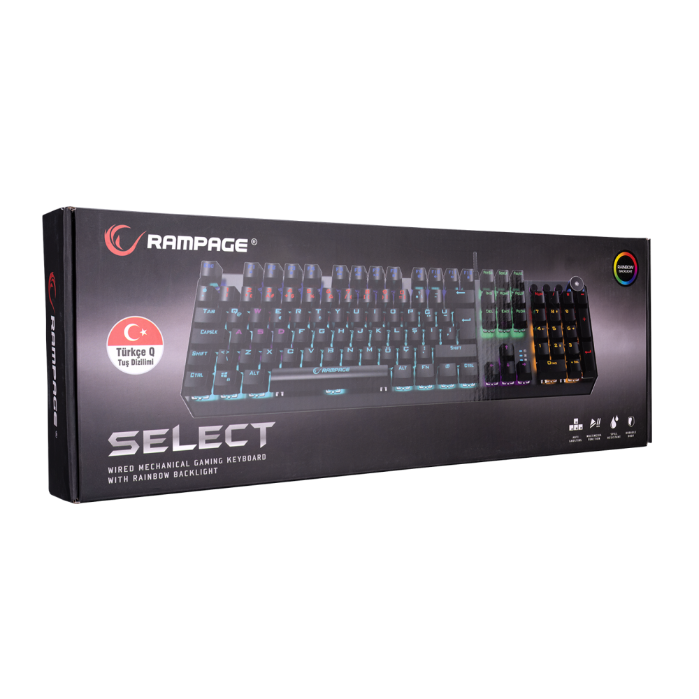 KB-R206 SELECT Rainbow Aydınlatmalı Blue Switch Mekanik Gaming Oyuncu Klavyesi - Rampage