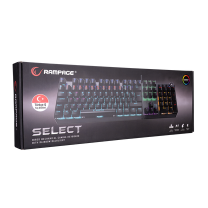 KB-R206 SELECT Rainbow Aydınlatmalı Blue Switch Mekanik Gaming Oyuncu Klavyesi - Rampage