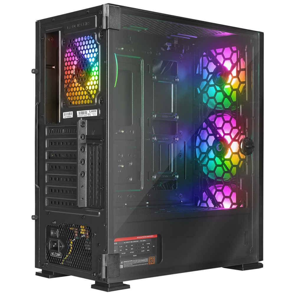 TRAPPER 750W 80+ BRONZE Manyetik Temperli Camlı 3*14cm+1*12cm ARGB E-ATX Mid-T Gaming Oyuncu Kasası