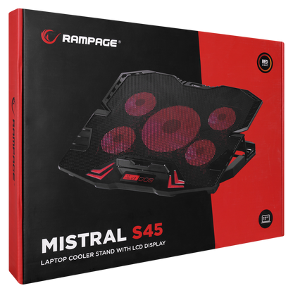 Mistral S45 Kırmızı Led lşıklı 5 Fanlı Yükseklik Ayarlı LCD Göstergeli Notebook Soğutucu - Rampage