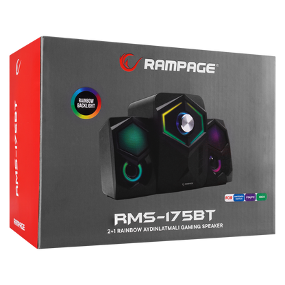 RMS-175BT 2+1 5W*2 Bluetooth+USB-TF-FM Rainbow Aydınlatmalı Gaming Speaker Hoparlör - Rampage