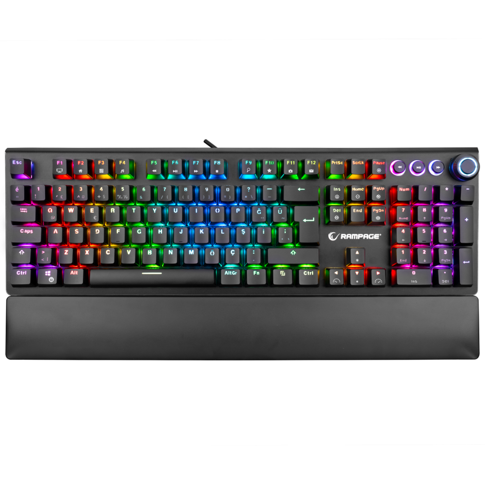 KB-R92 THUNDER Siyah USB Bilek Destekli Blue Switch Full RGB Q Gaming Oyuncu Mekanik Klavye - Rampage
