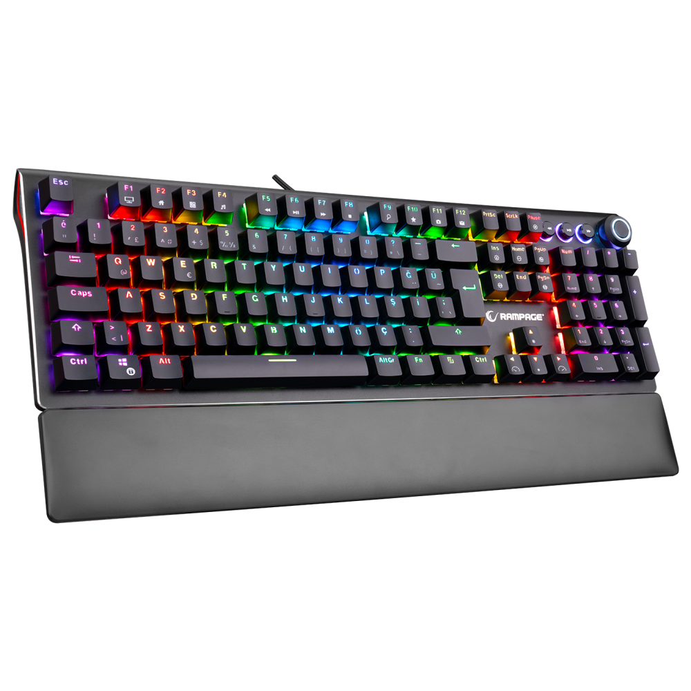 KB-R92 THUNDER Siyah USB Bilek Destekli Blue Switch Full RGB Q Gaming Oyuncu Mekanik Klavye - Rampage