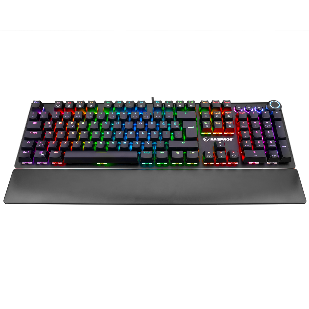 KB-R92 THUNDER Siyah USB Bilek Destekli Blue Switch Full RGB Q Gaming Oyuncu Mekanik Klavye - Rampage