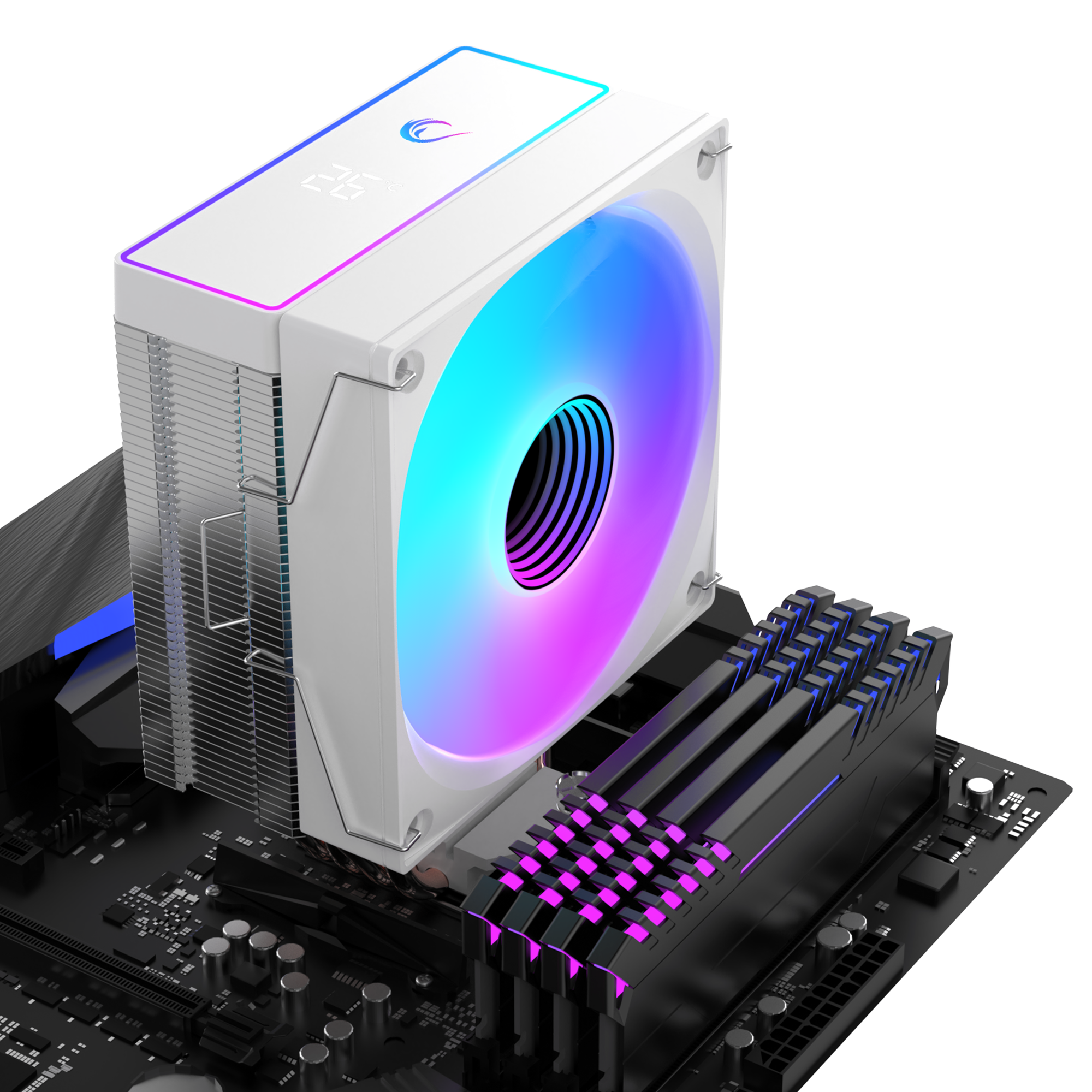 Octagon B70 63CFM 12cm ARGB Sıcaklık Göstergeli AM5/LGA1700 Uyumlu Hava Soğutmalı CPU Fan-Beyaz