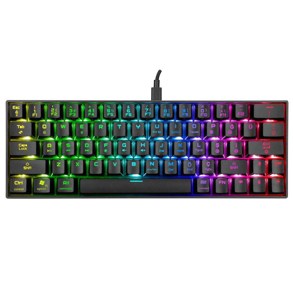 KB-RX63 ATOM Siyah Type-C Brown Switch Q 63 Tuşlu US Layout Mini Gaming Oyuncu Klavyesi - Rampage