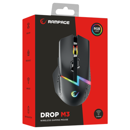 DROP M3 Siyah RGB Kablosuz 10000DPI 10D Gaming Oyuncu Mouse - Rampage