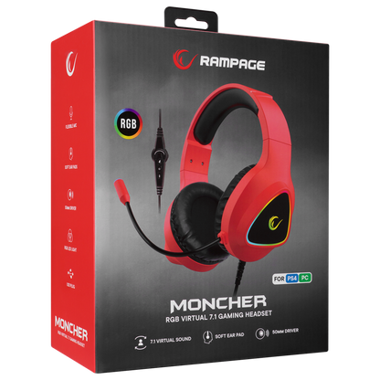 M7 MONCHER RGB 7.1 Oyuncu Kulaklığı - Kırmızı