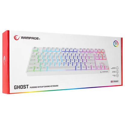 KB-R136 GHOST Beyaz Type-C Bağlantılı RGB Puding Tuşlu Brown Switch US Gaming Oyuncu Klavye - Rampage