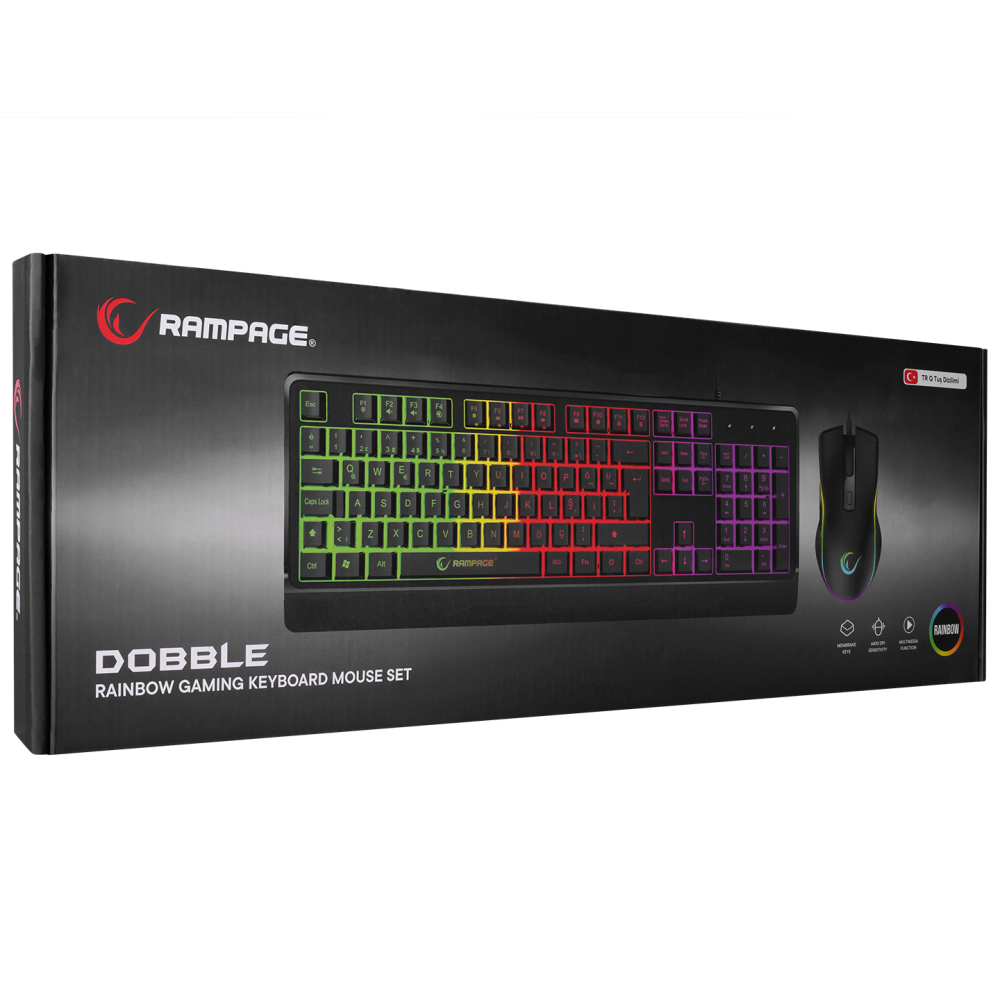 KM-99 DOBBLE Rainbow Backlight 7 Tuşlu 6400dpi Gaming Klavye + Mouse Set - Rampage