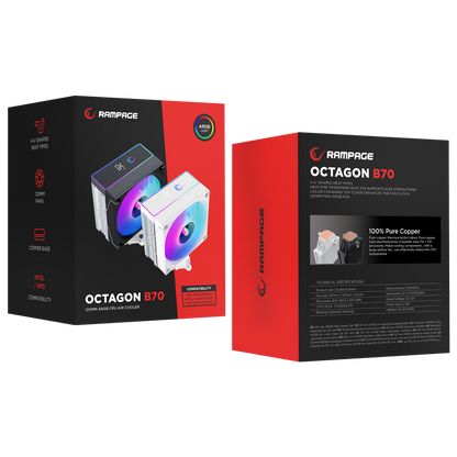 Octagon B70 63CFM 12cm ARGB Sıcaklık Göstergeli AM5/LGA1700 Uyumlu Hava Soğutmalı CPU Fan-Beyaz