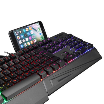 KB-R22 LETHO Multimedia Rainbow Backlight Telefon Standlı Membrane Gaming Oyuncu Klavye - Rampage