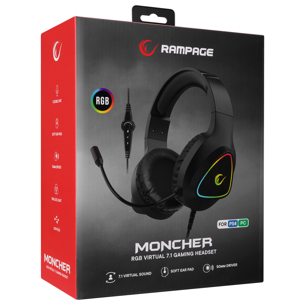 M7 MONCHER RGB 7.1 Oyuncu Kulaklığı - Siyah - Rampage