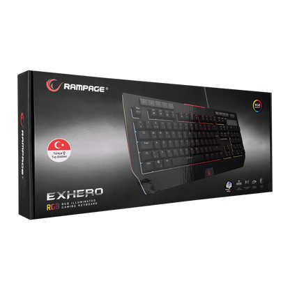 KB-R105 EXHERO Full RGB Ledli Outemu Blue Switch 5 Makro Tuşlu Standlı Türkçe Gaming Oyuncu Klavyesi