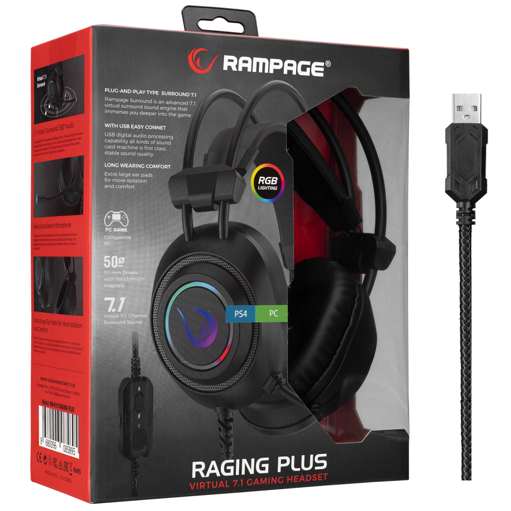 RM-K19 RAGING PLUS RGB 7.1 Oyuncu Kulaklığı - Rampage