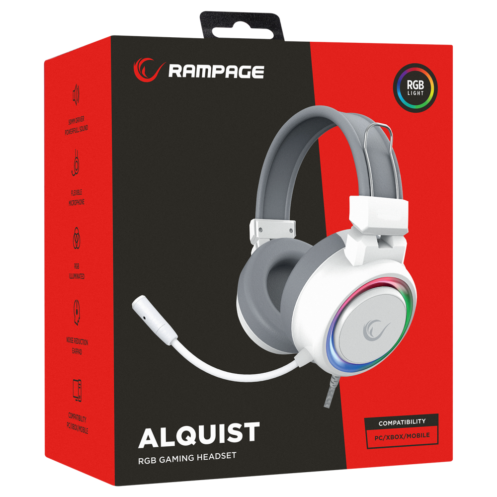 SN-R10 ALQUIST 3.5mm RGB Oyuncu Kulaklığı - Beyaz - Rampage