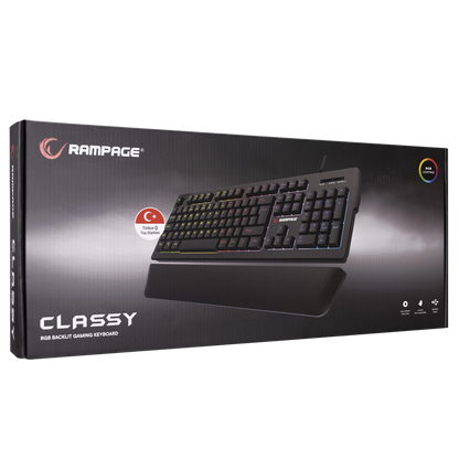 KB-R62 CLASSY RGB Aydınlatmalı Makrolu Bileklik Destekli Gaming Oyuncu Klavyesi - Rampage