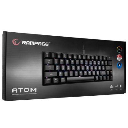 KB-RX63 ATOM Siyah Type-C Blue Switch Q 63 Tuşlu US Layout Mini Gaming Oyuncu Klavyesi - Rampage
