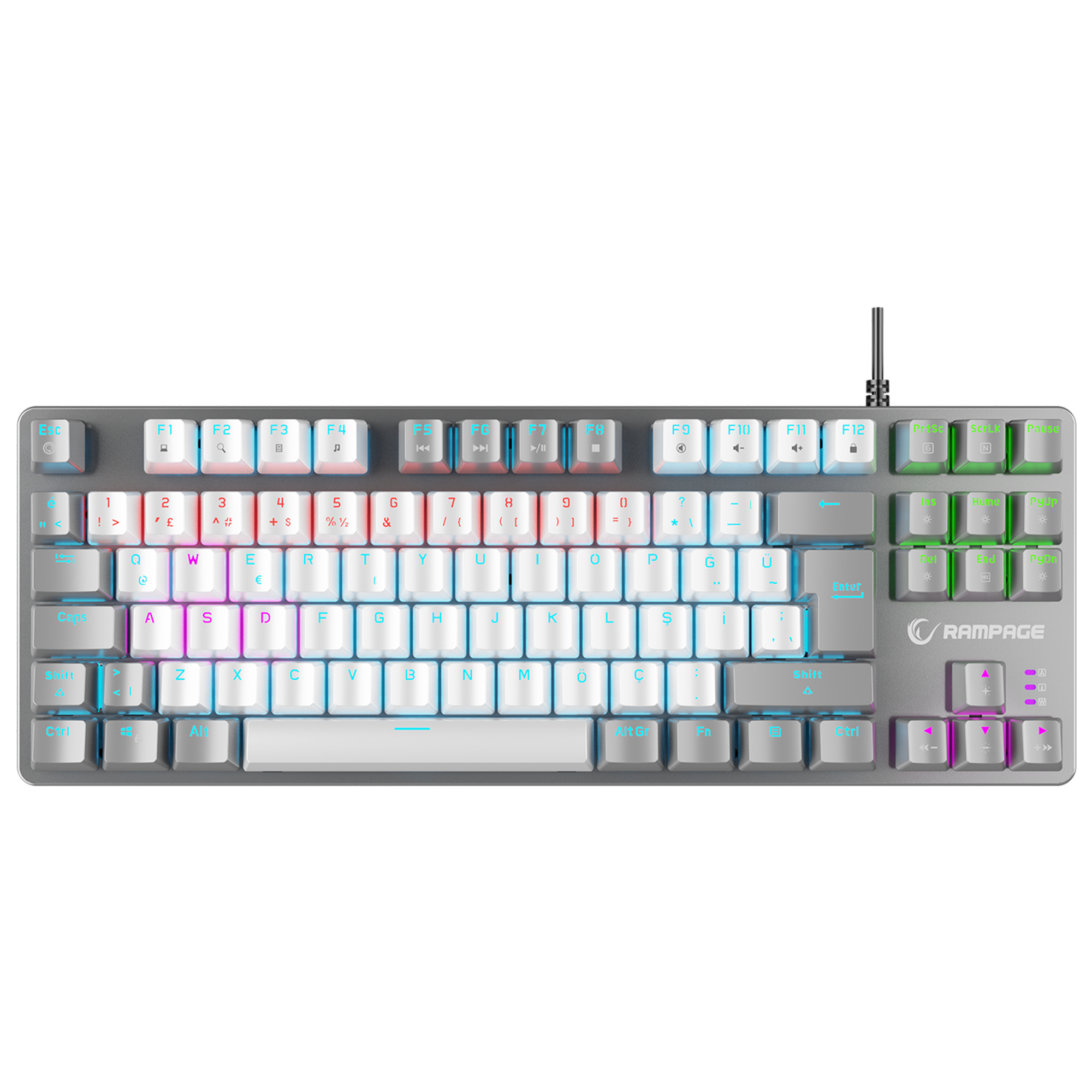 Snug K14 Rainbow TKL Blue Switch Mechanical Gaming Keyboard - White/Gray