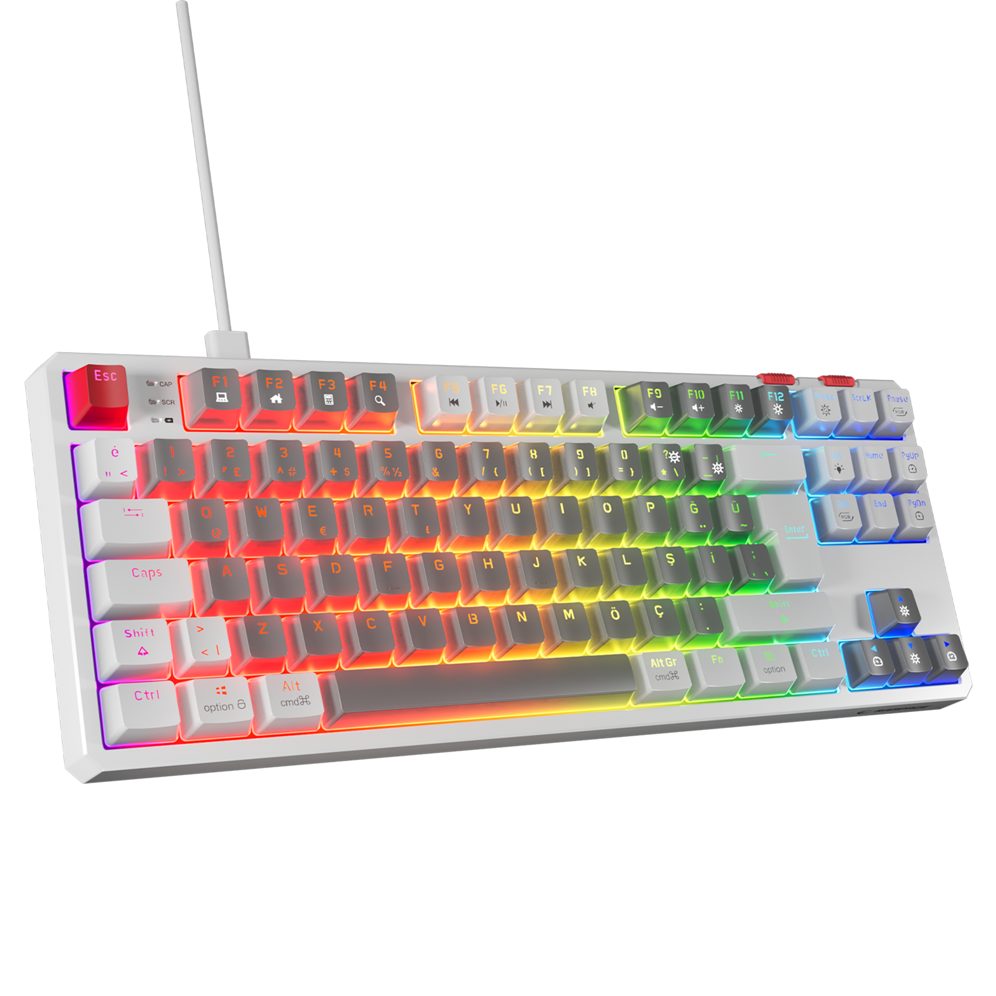 Yoru TKL RGB Outemu Red Switch Mekanik Oyuncu Klavyesi- Gri/Beyaz