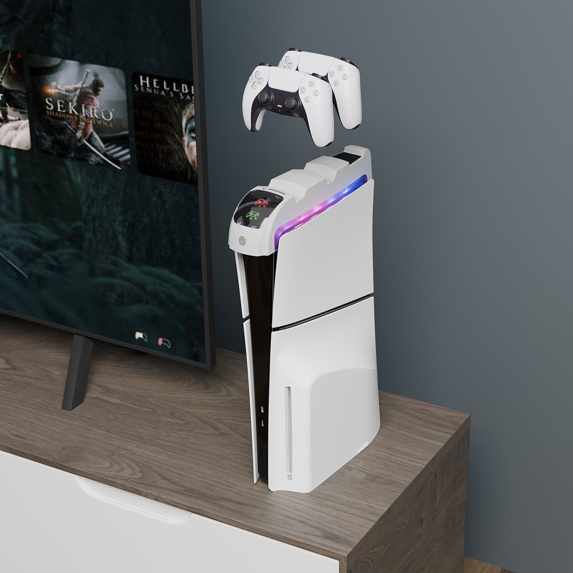 RP-PS5 S - RGB Kulaklık Standlı PlayStation 5 Slim Uyumlu Hızlı Şarj İstasyonu