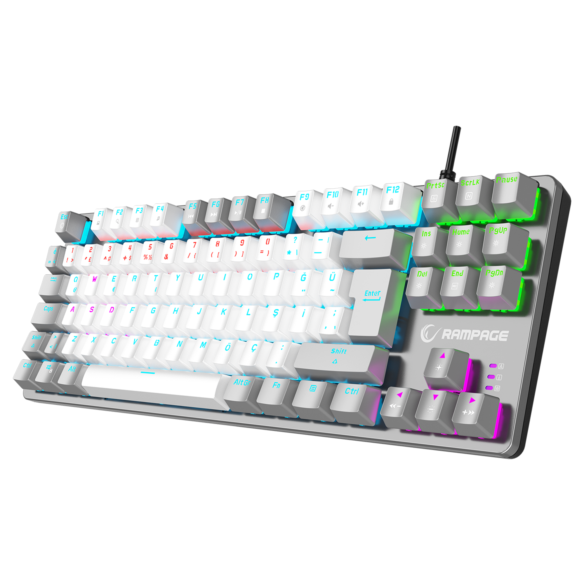 Snug K14 Rainbow TKL Blue Switch Mechanical Gaming Keyboard - White/Gray