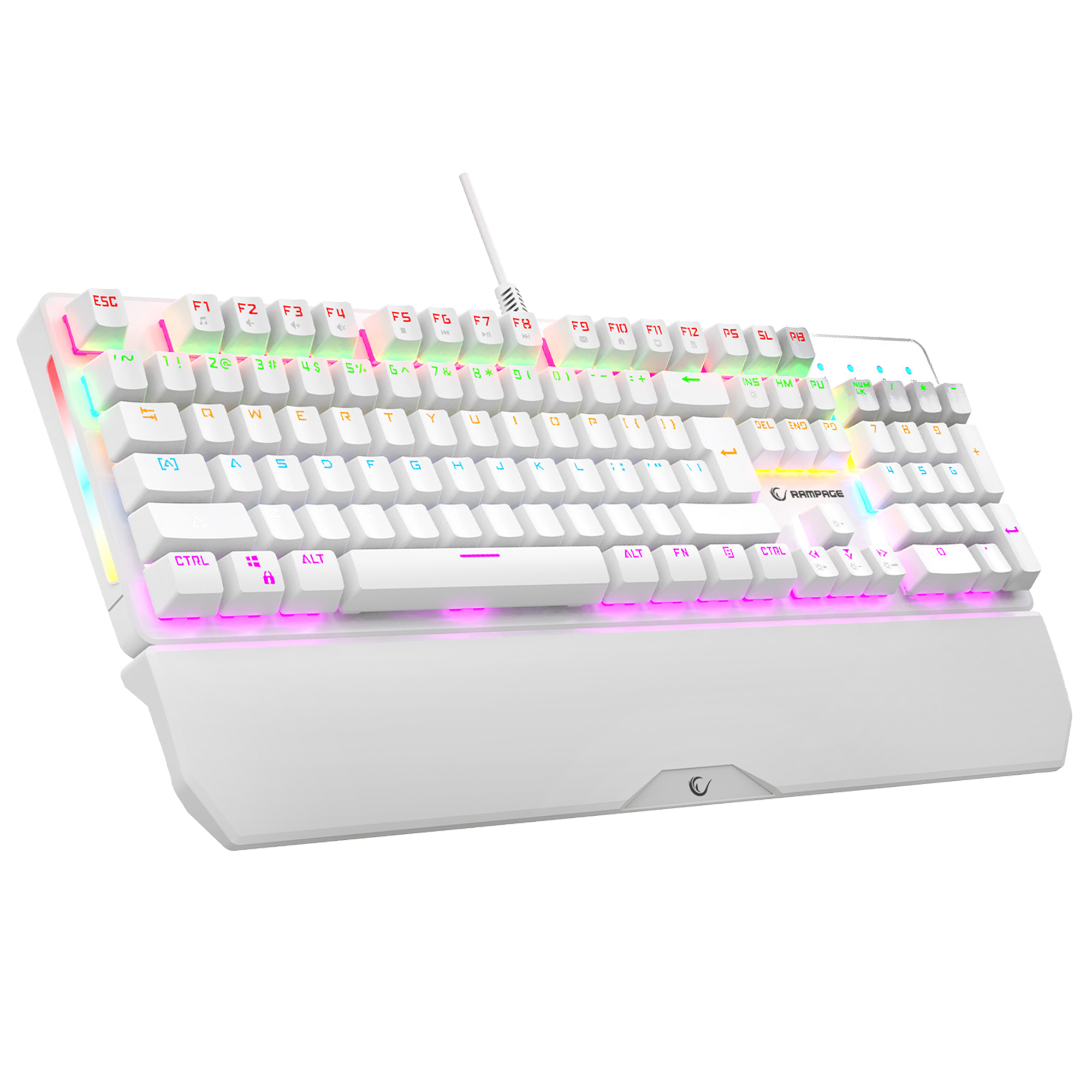 Kb-R86 US Layout English Rainbow Blue Switch Mekanik Oyuncu Klavyesi-Beyaz
