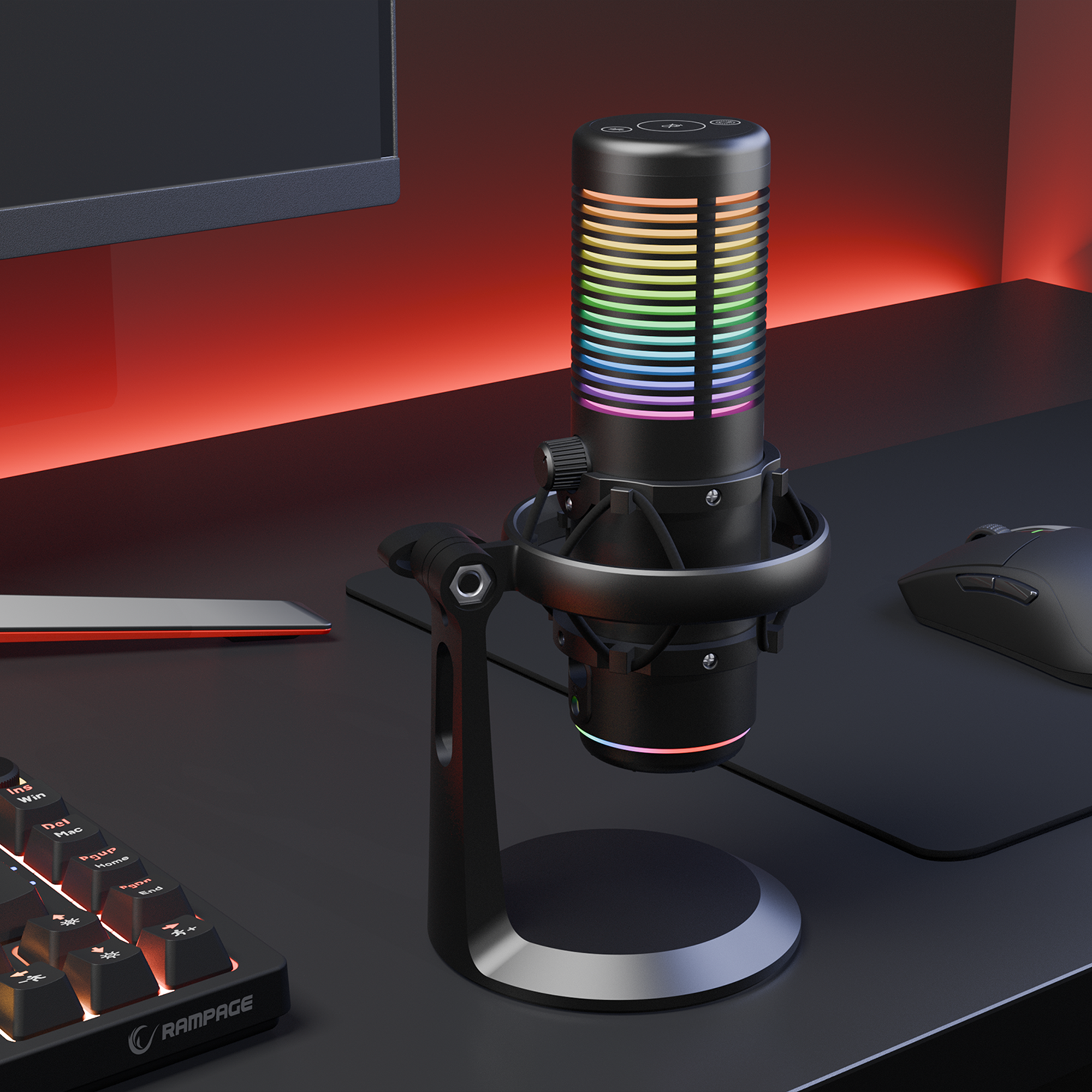BEMOL Siyah RGB Shock Mount Masaüstü Mikrofon - Rampage