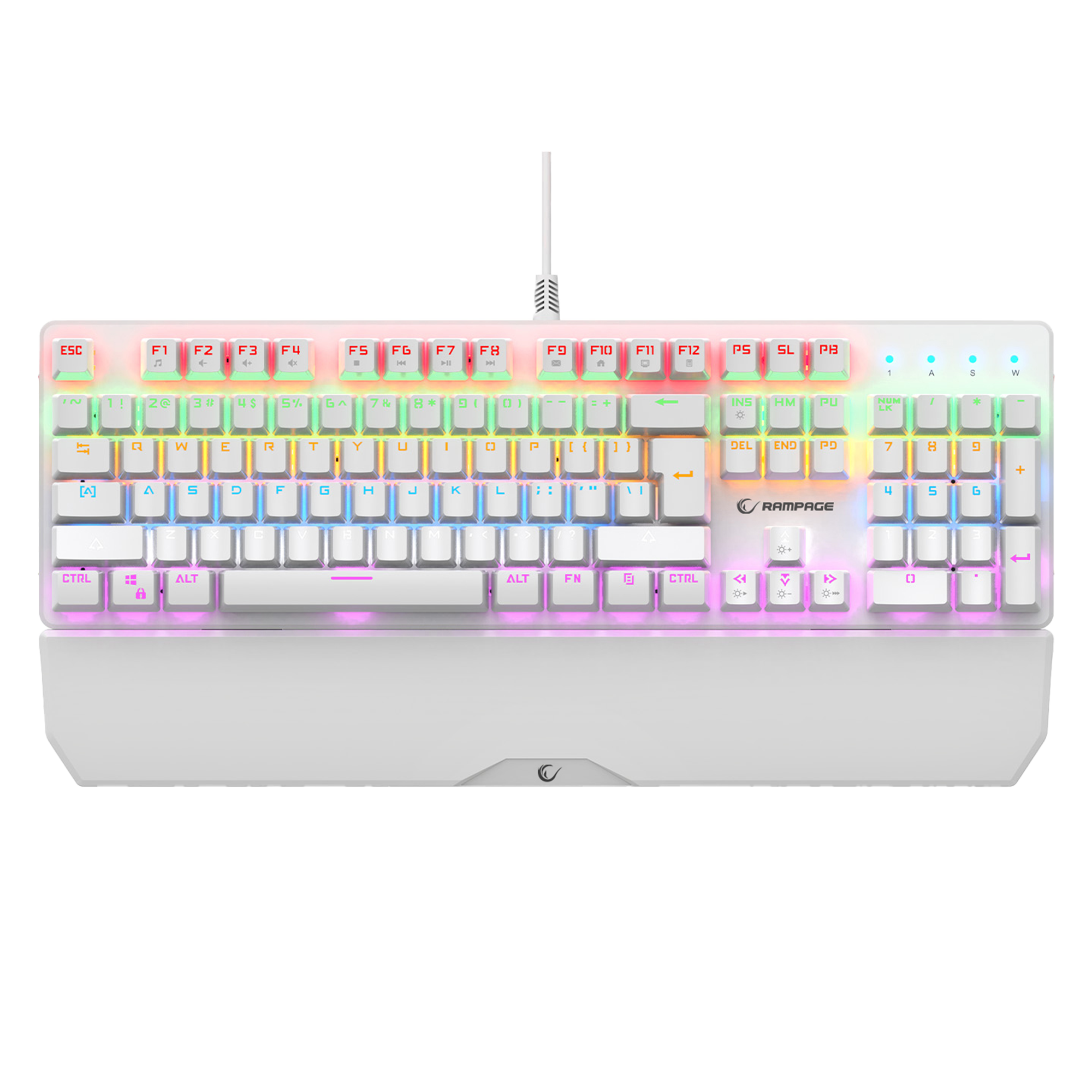 Kb-R86 US Layout English Rainbow Blue Switch Mekanik Oyuncu Klavyesi-Beyaz