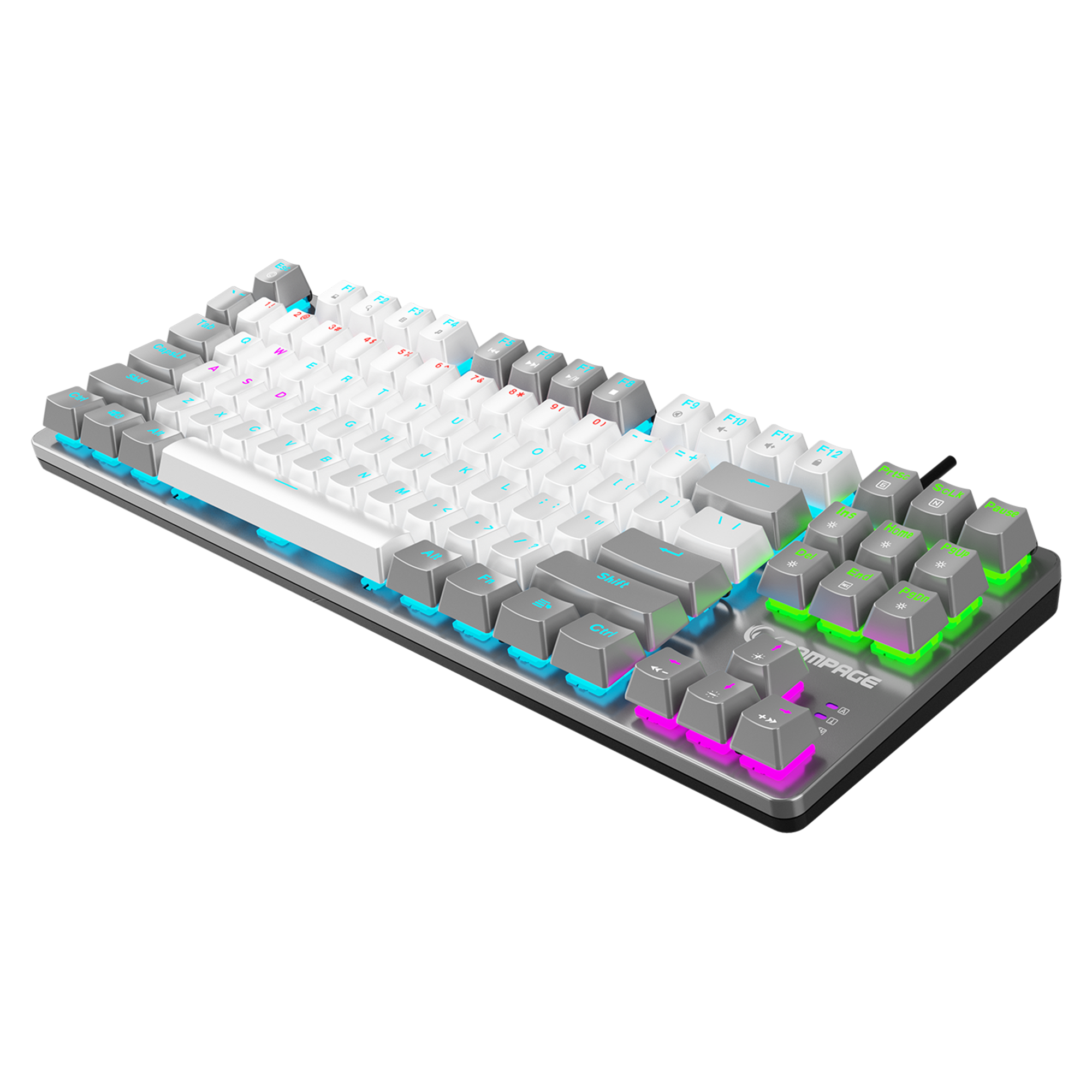 Snug K14 Rainbow TKL Blue Switch US Layout English Mekanik Oyuncu Klavyesi- Beyaz/Gri