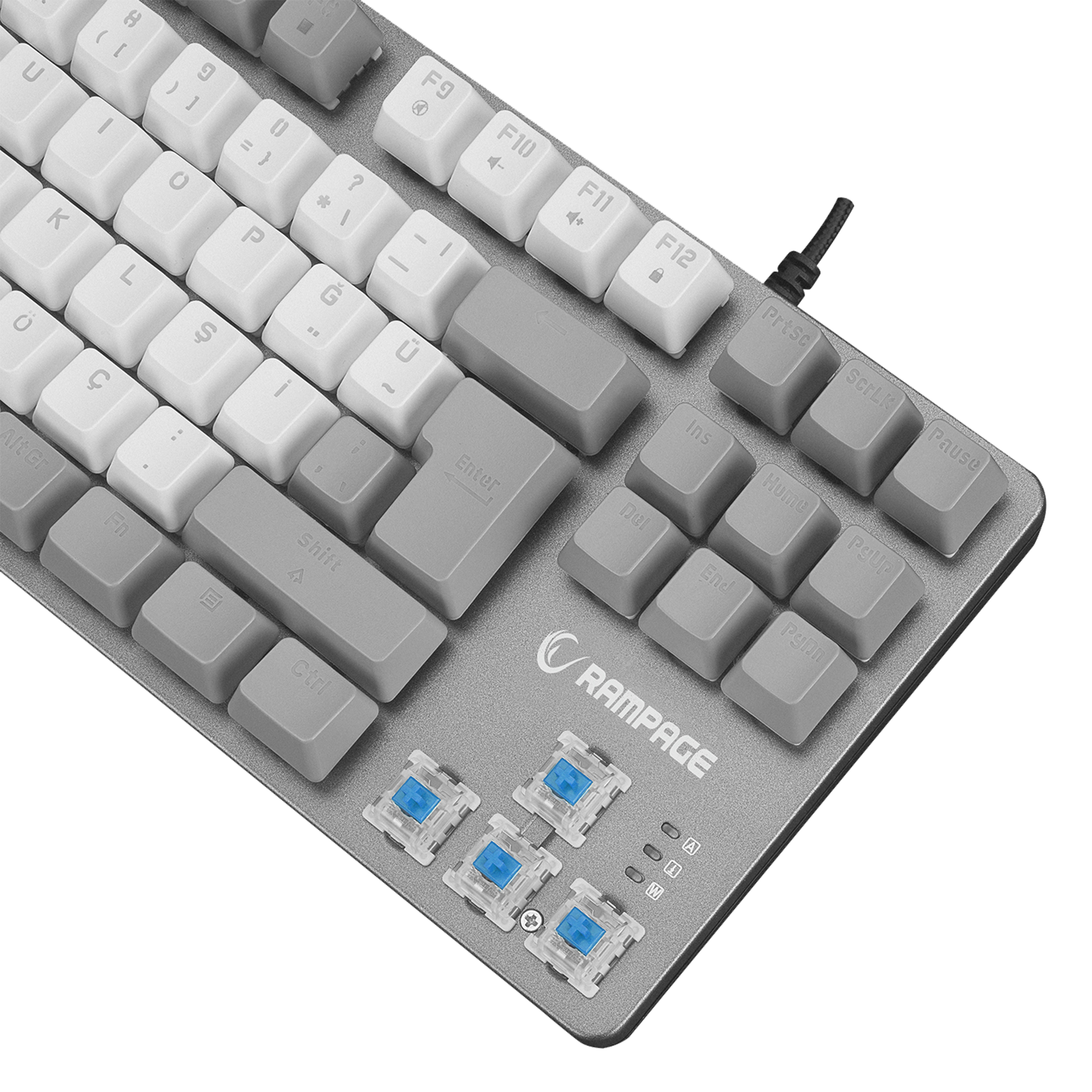 Rainbow TKL Blue Switch Mekanik Oyuncu Klavye -Beyaz/Gri