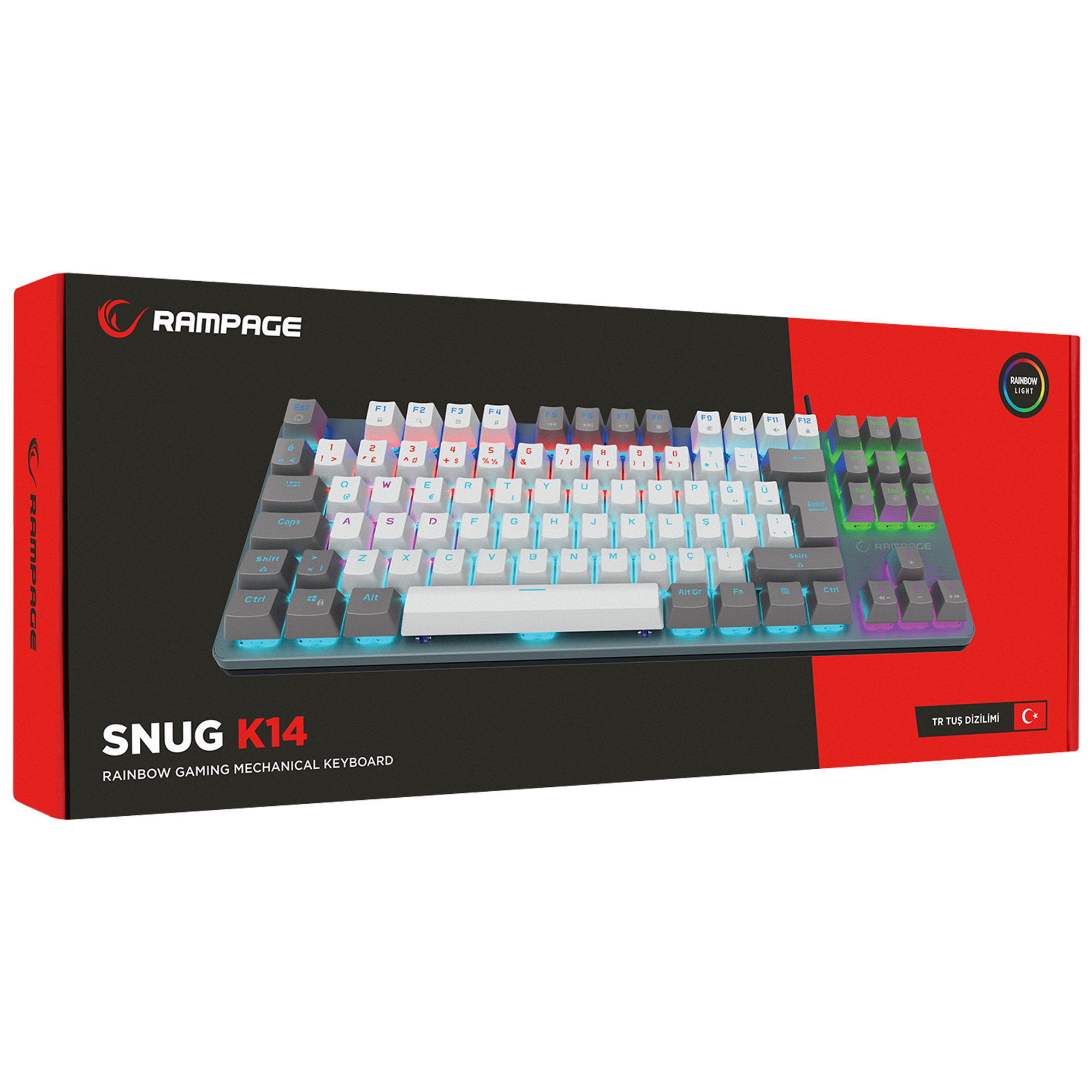 Rainbow TKL Blue Switch Mekanik Oyuncu Klavye -Beyaz/Gri
