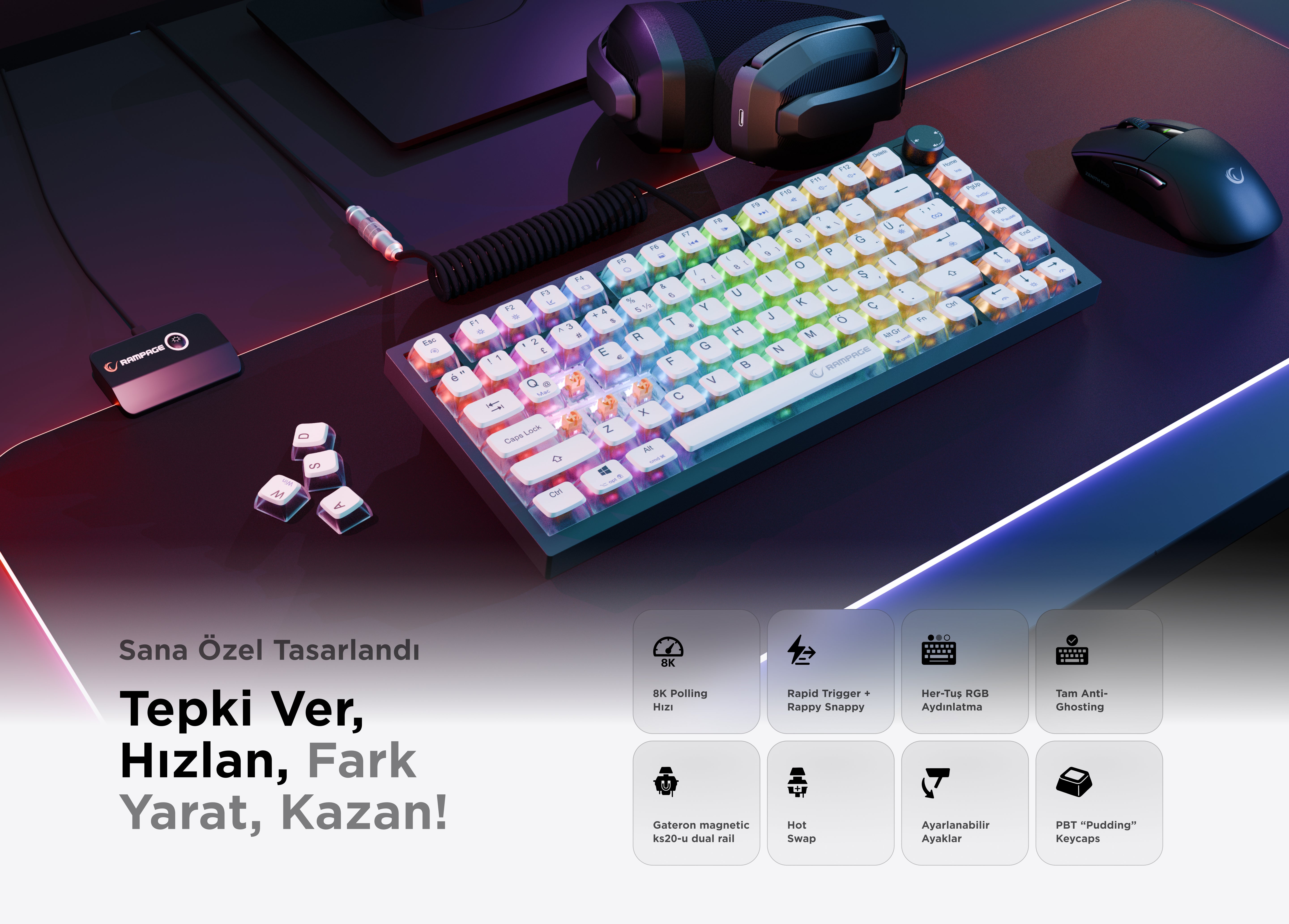 konect V-fangⅡ 限定 Zenith Pro 8000 Hz Gasket Magnetic Gaming Keyboard-Black – Rampage